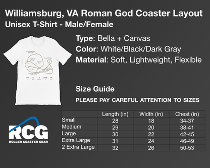 Williamsburg, Virginia Roman God Launch Roller Coaster Layout Shirt